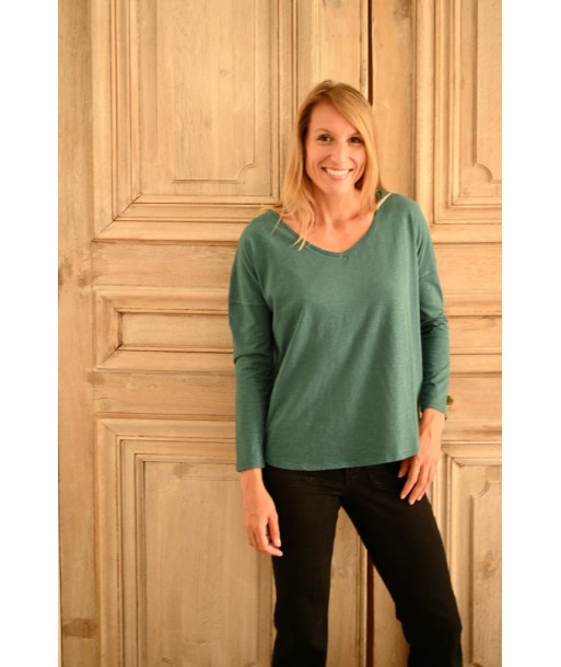 Tee shirt en coton bio EXTRA SUNY V DOUX vert pin les ligaments