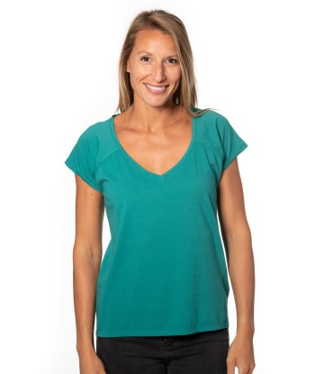 Tee shirt en coton bio V SUNY vert emeraude pas chere