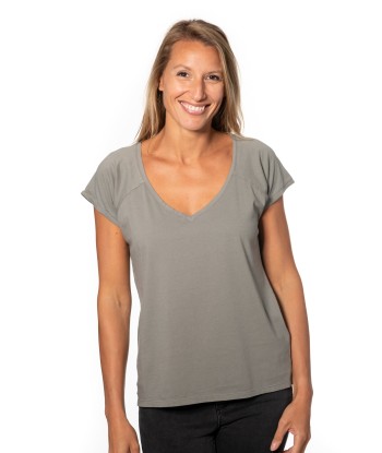 Tee shirt en coton bio V SUNY gris kaki livraison et retour toujours gratuits