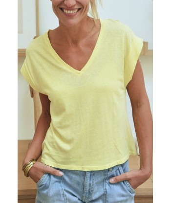 Tee shirt en lin et coton bio CHARLOTTE jaune paille Jusqu'à 80% De Réduction