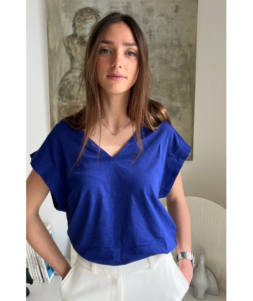 Tee shirt en lin et coton bio CHARLOTTE bleu outremer pas cher