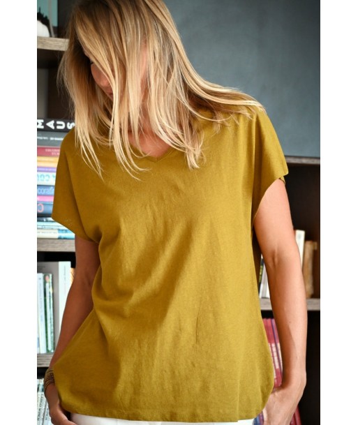 Tee shirt en lin et coton upcyclé ELOÏSE vert bronze d'Europe débarque