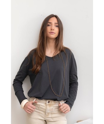 Tee shirt en coton bio EXTRA SUNY V noir graphite JUSQU'A -70%! 