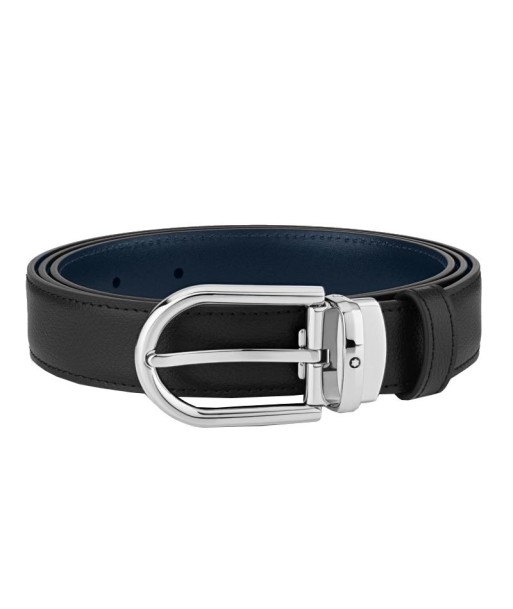 Ceinture réversible à boucle fer à cheval de 30 mm en cuir noir/bleu l'évolution des habitudes 