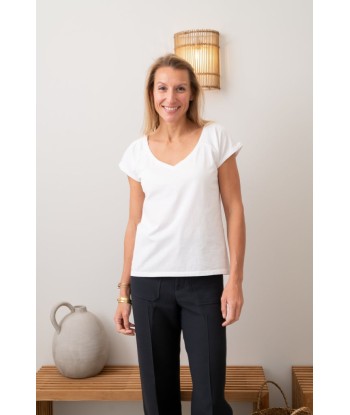 Tee shirt en coton bio V SUNY blanc pas cher 