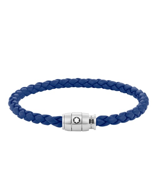 Bracelet en acier et cuir bleu avec fermeture à 3 anneaux Pour