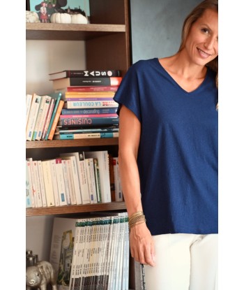 Tee shirt en lin et coton upcyclé ELOÏSE bleu de prusse l'évolution des habitudes 