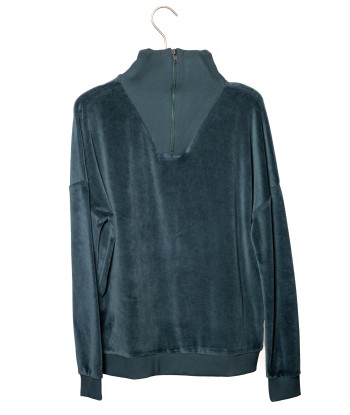 Pull en velours bio SUNY CAMIONNEUR vert canard pas cher 