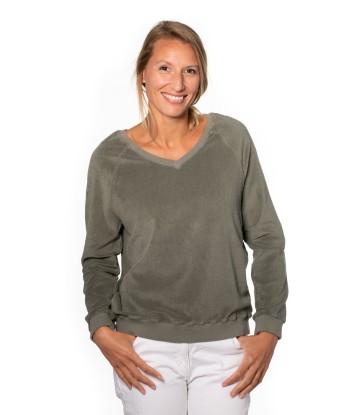 Sweat en éponge bouclette bio SWEET V SUNY gris kaki chez Cornerstreet bien 